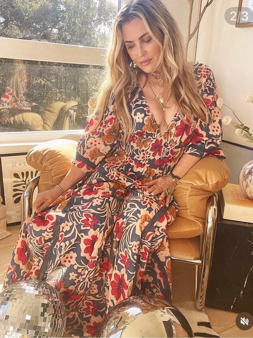Free People Bohemian Floral Maxi Dress in Blue & Pink